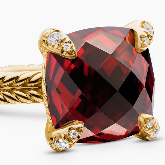 David Yurman CHATELAINE 18K YG  Garnet Ring with Diamonds - Picture 9 of 10